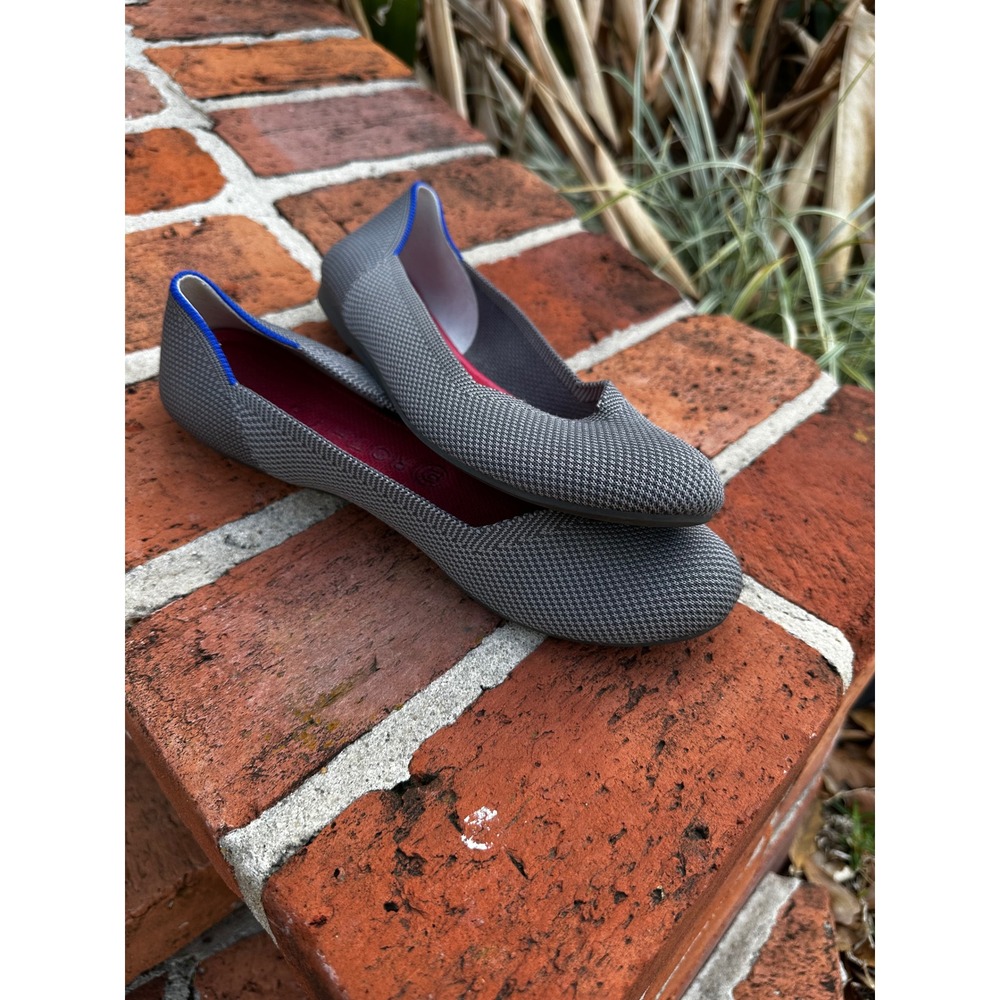 Rothys The Point Flats Charcoal Birdseye Grey Pink Insole Mens 9 Rounded Toe
